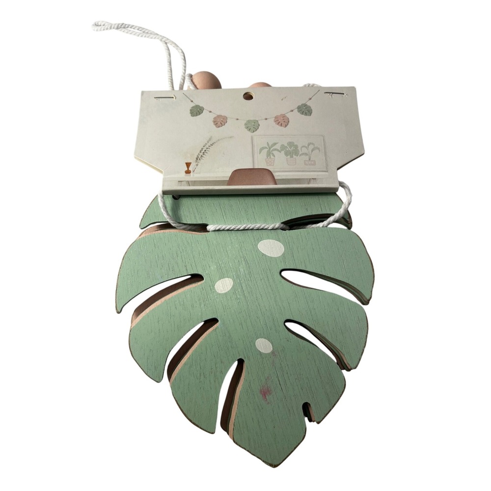 Hobby Lobby Monstera Leaf Hanging Wall Decor Green Pink Wooden Beads Boho Chic